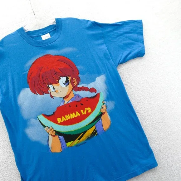 Vintage Ranma Shirt Mens Large 90s Anime Screen Stars Manga Tee Watermelon 1/2